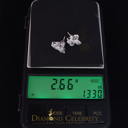 DiamondCelebritees  925 White Silver Womens Fleur de Lis Screw Back 2.43ct Cubic Zirconia Earrings