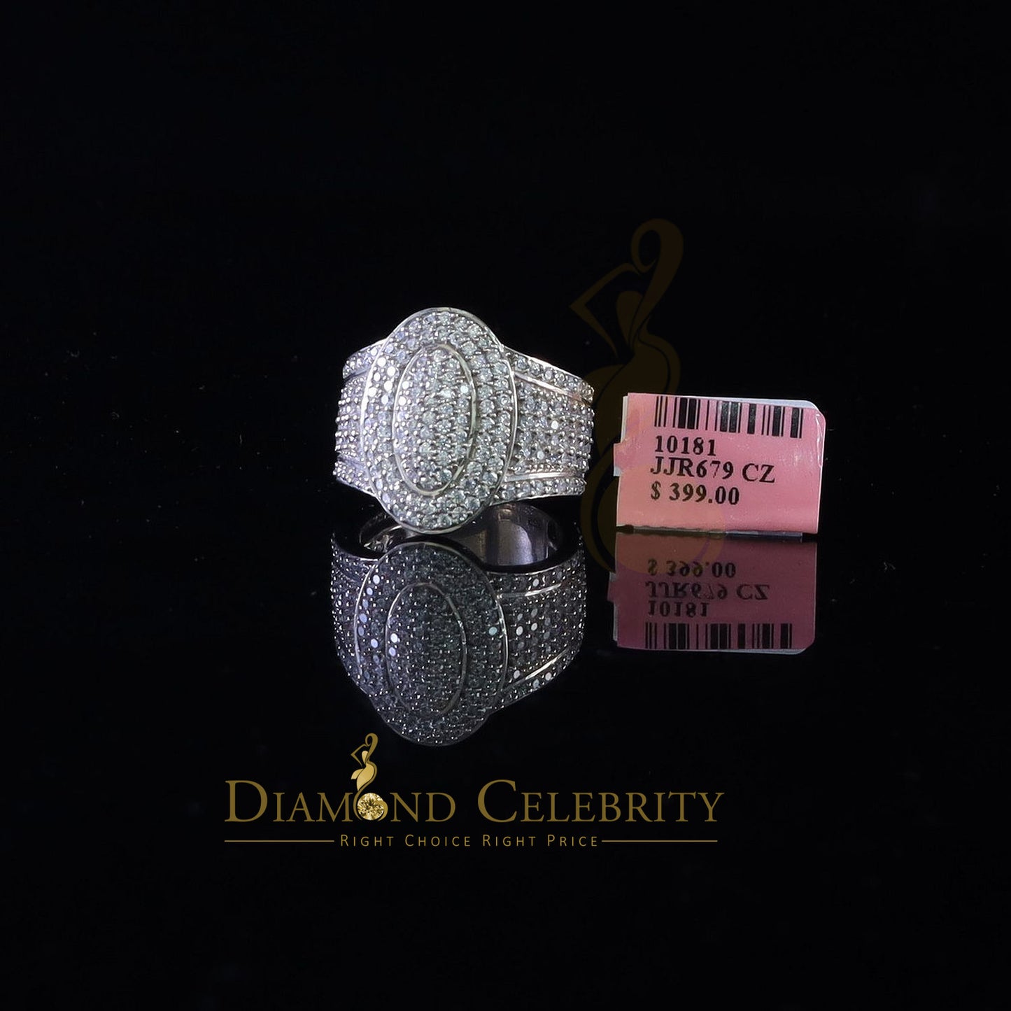 DiamondCelebritees 925 Sterling Silver White 7.50ct Cubic Zirconia Oval Engagement Men's Ring SZ 9