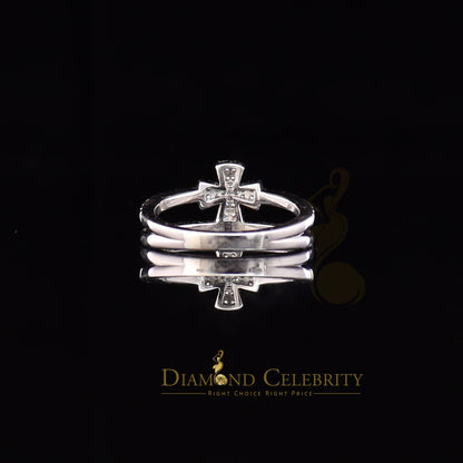 DiamondCelebritees 925 White Silver 0.40ct Cubic Zirconia Engagement Womens Cross Ring Size 7