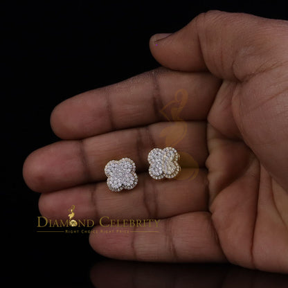 DiamondCelebritees New 1.00ct 925 Sterling Silver Yellow Moissanite Clover Stud Earrings For Women