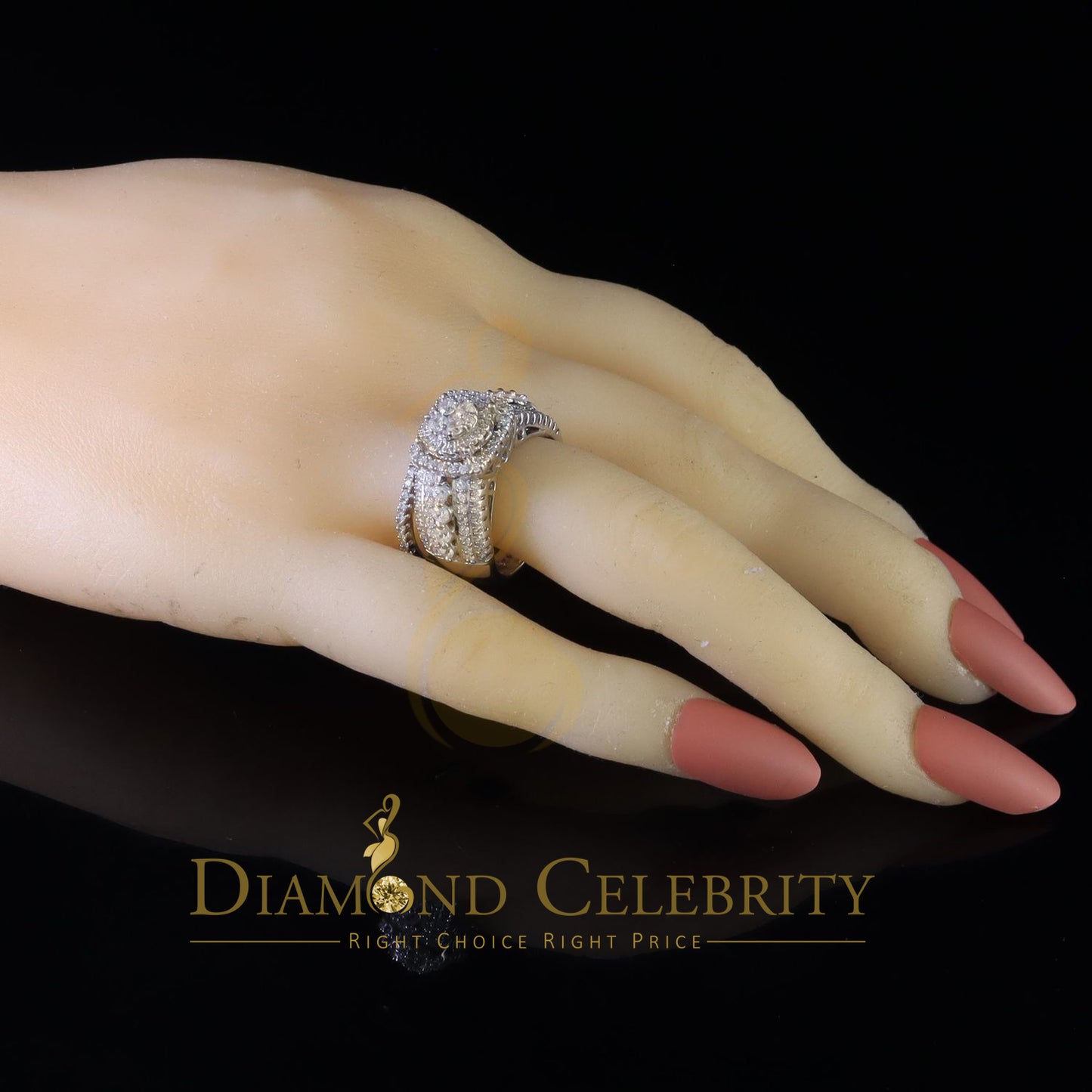 DiamondCelebritees White Sterling Silver 3.50ct Round Cubic Zirconia Double Bridal Womens Ring SZ7