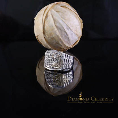 Big Mirage Set Rectangle 0.40ct Real Diamond 925 White Silver Mens Ring Size 10
