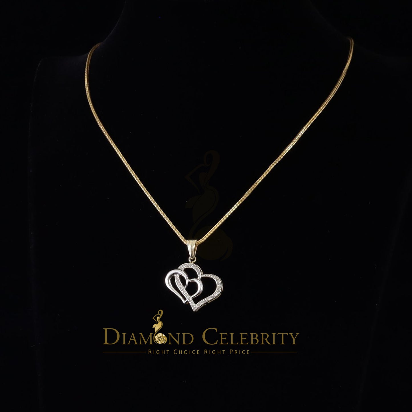 DiamondCelebritees  Two Tone Sterling Silver Yellow Double Heart Pendant 0.25ct Real Diamonds Stone