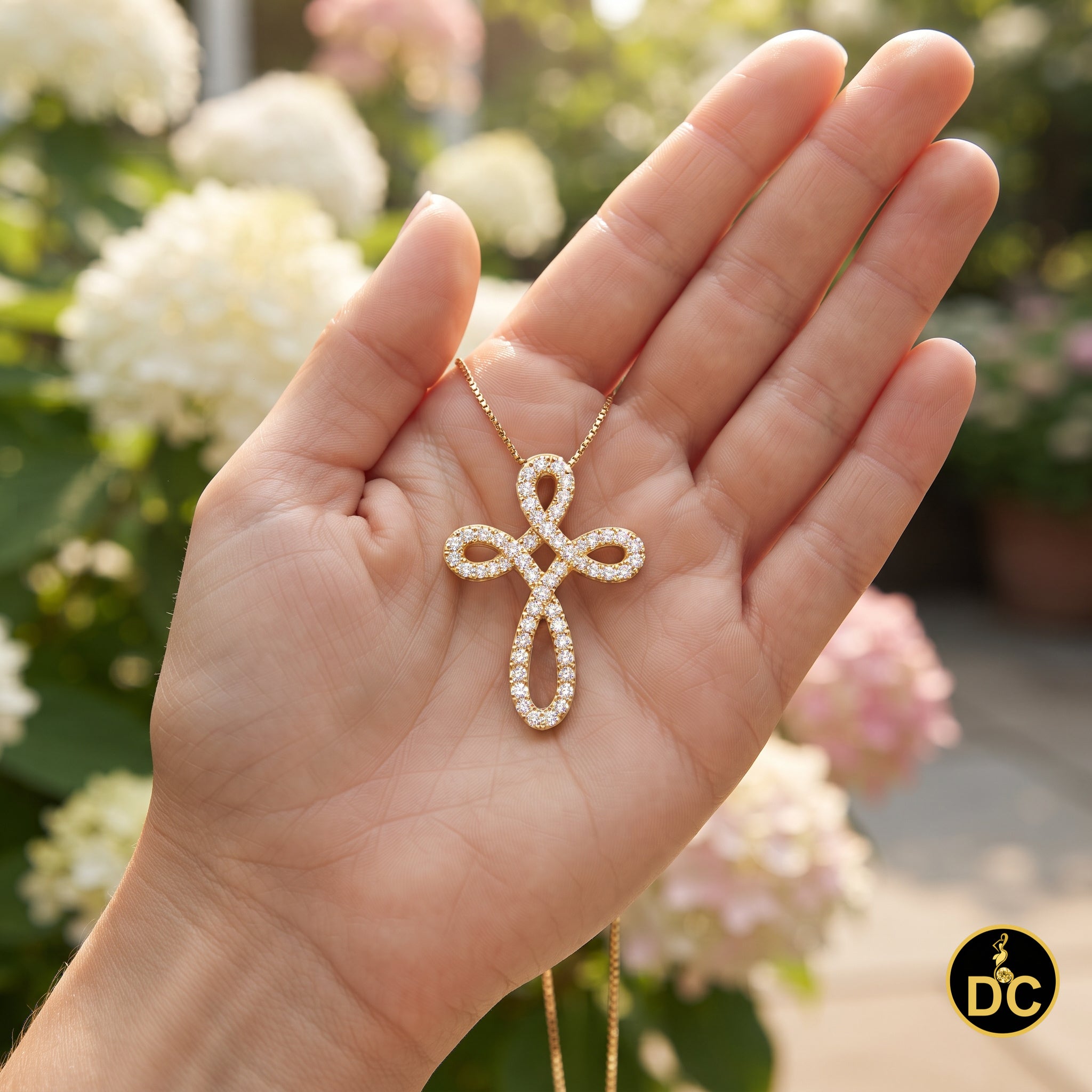 DiamondCelebritees 925 Silver Yellow 1inch Infinity-Style Openwork Pendant W/ 1.25ct Cubic Zirconia