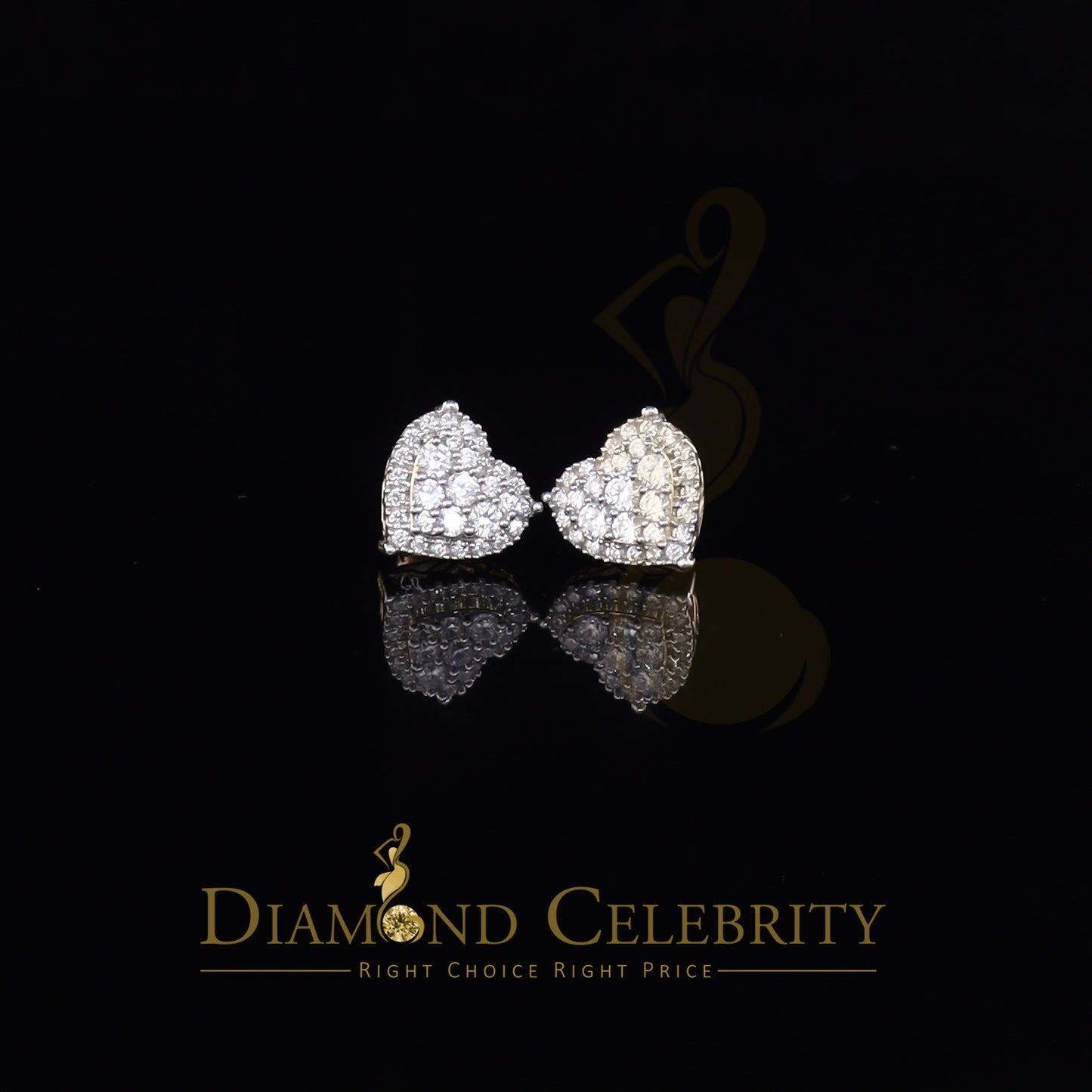925 Sterling Yellow Silver 1.64ct Cubic Zirconia Heart Women's Stud Earrings