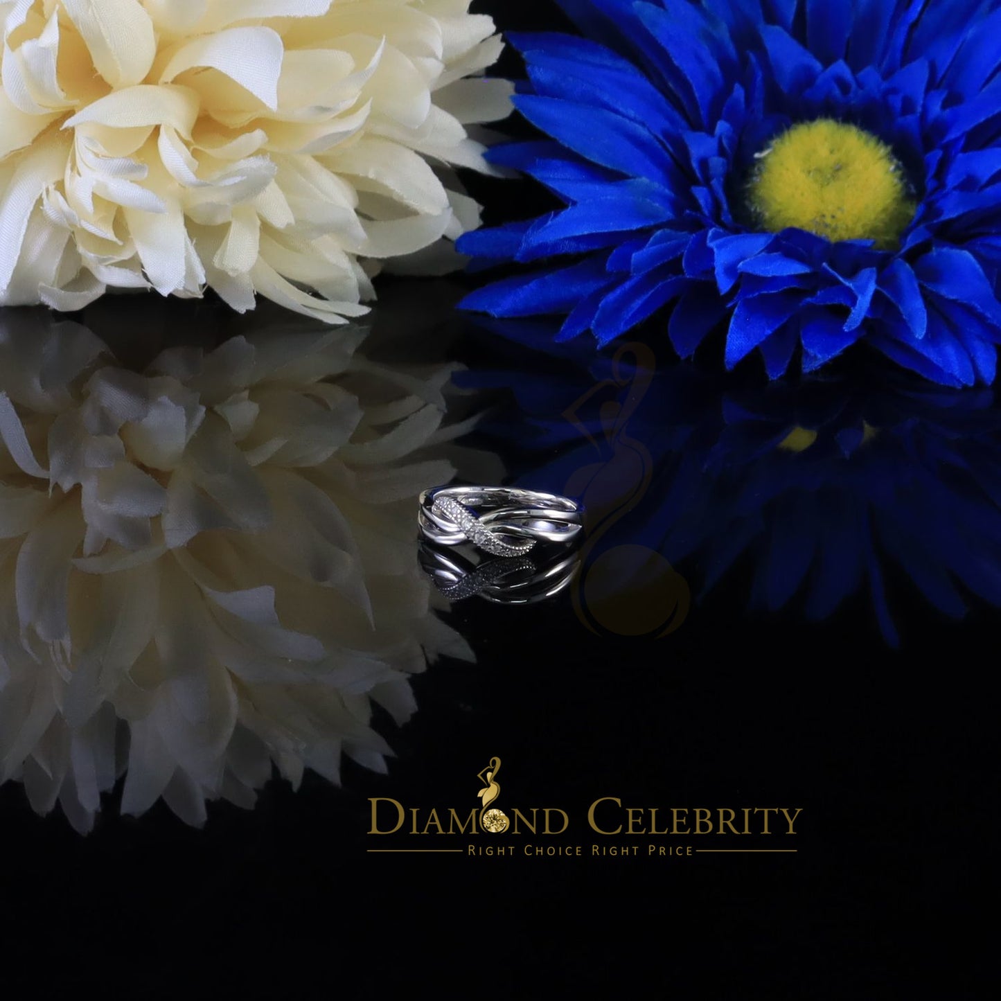 DiamondCelebritees 925 Silver White Cubic Zirconia 0.10ct Band Round Engangement Womens Ring Size 6
