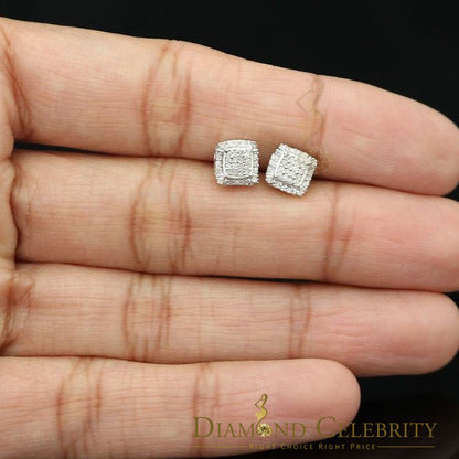 DiamondCelebritees 0.15ct Diamond 925 Sterling Silver White Square Earring For Men's / Women's