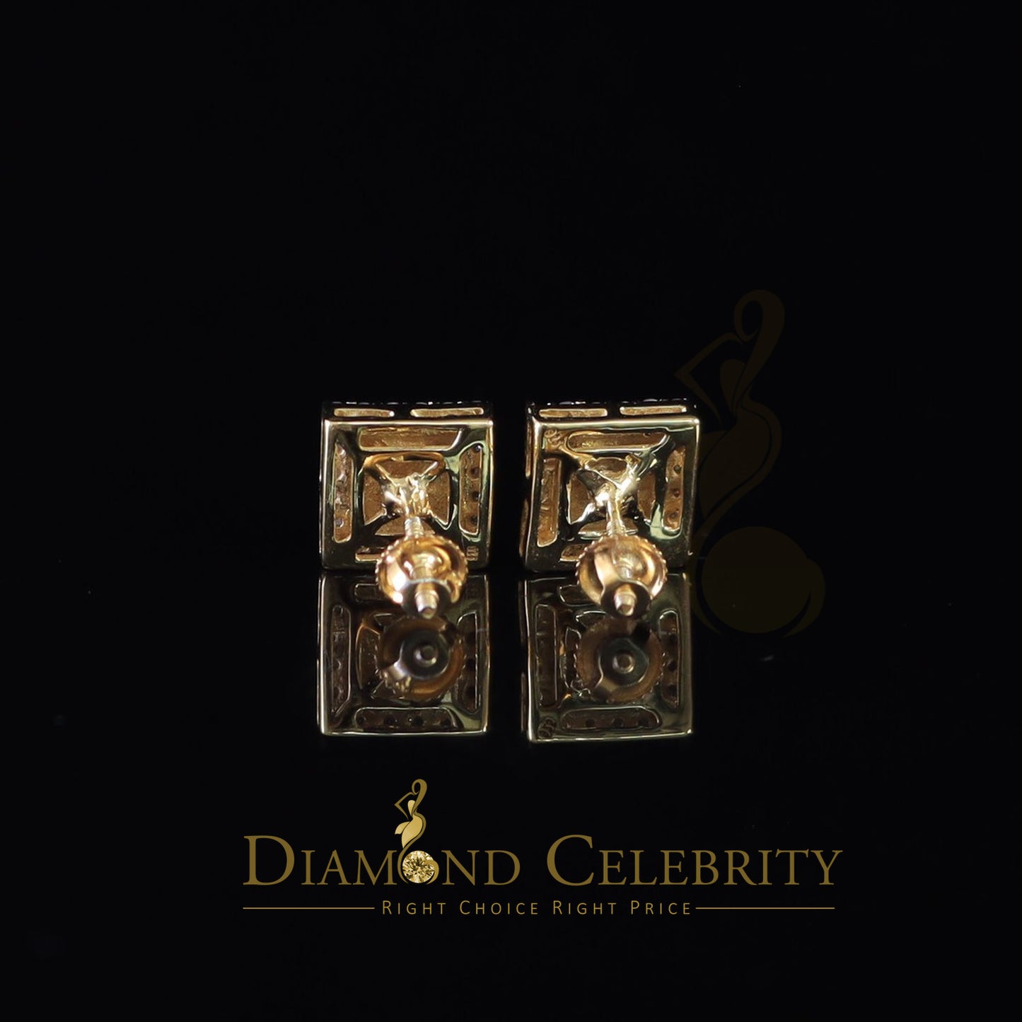 DiamondCelebritees 1.00ct Moissanite Yellow 925 Sterling Silver Women's Square Shape Nugget Earring