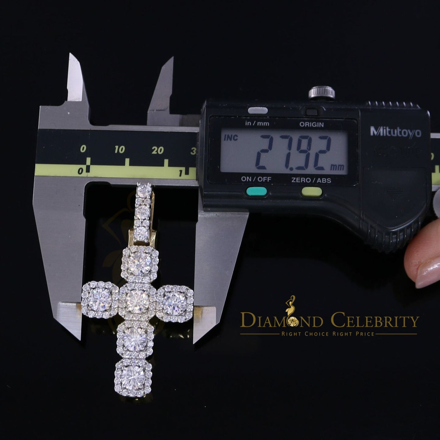 DiamondCelebritees Yellow 925 Sterling Silver Cross Fashion Pendant 8.03ct Cubic Zirconia Stone