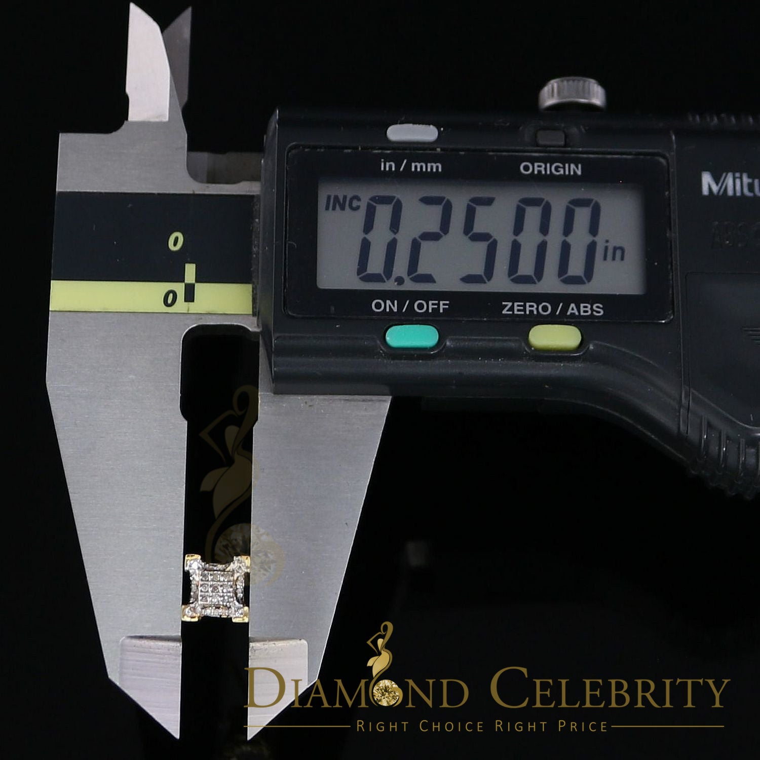 925 Sterling Silver Yellow Hip Hop 0.15ct Diamond Man & Women Square Earrings