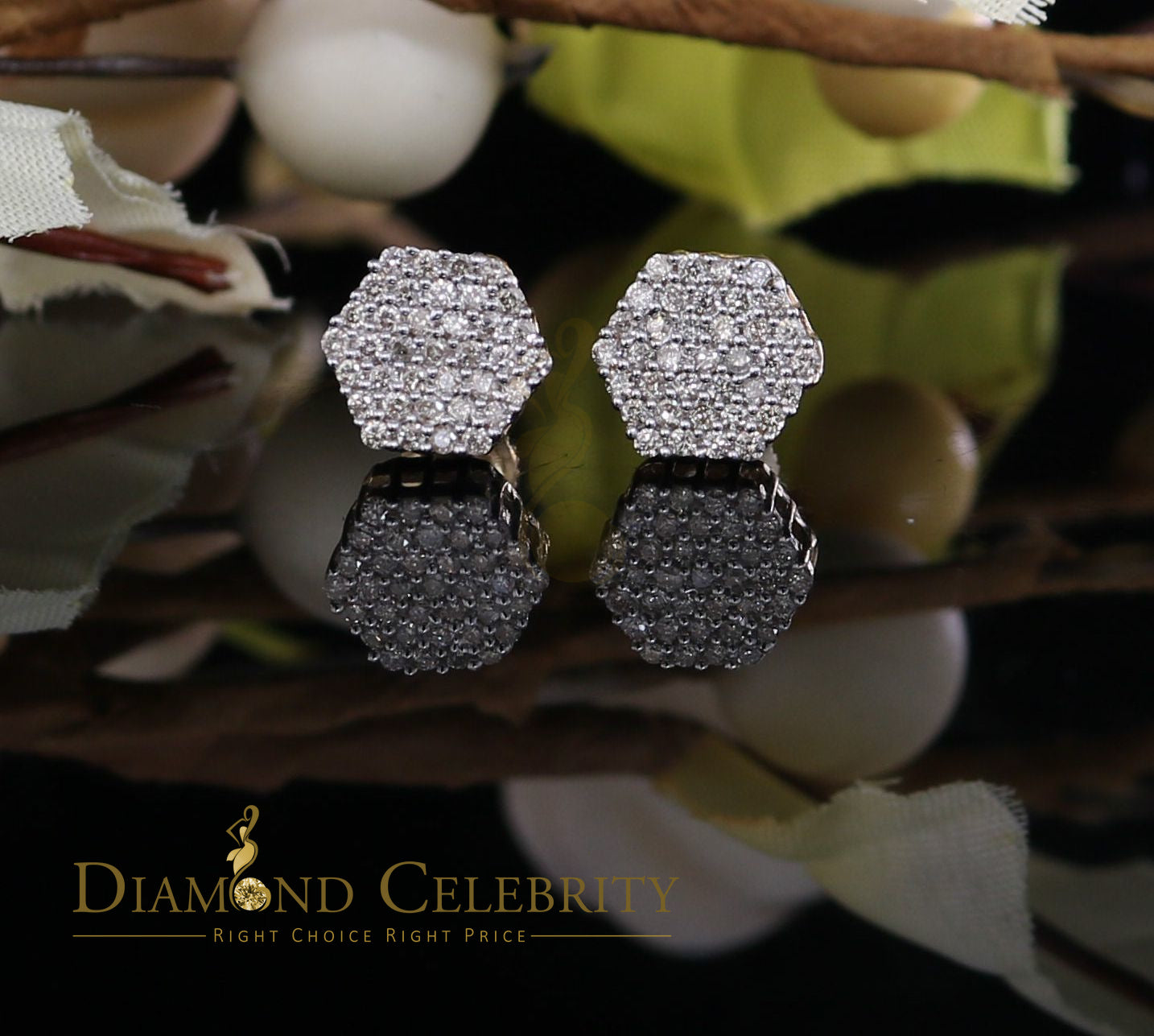 DiamondCelebritees Real Diamond 0.50CT 10K Real Yellow Gold Men's/Women's Stud Round Earring