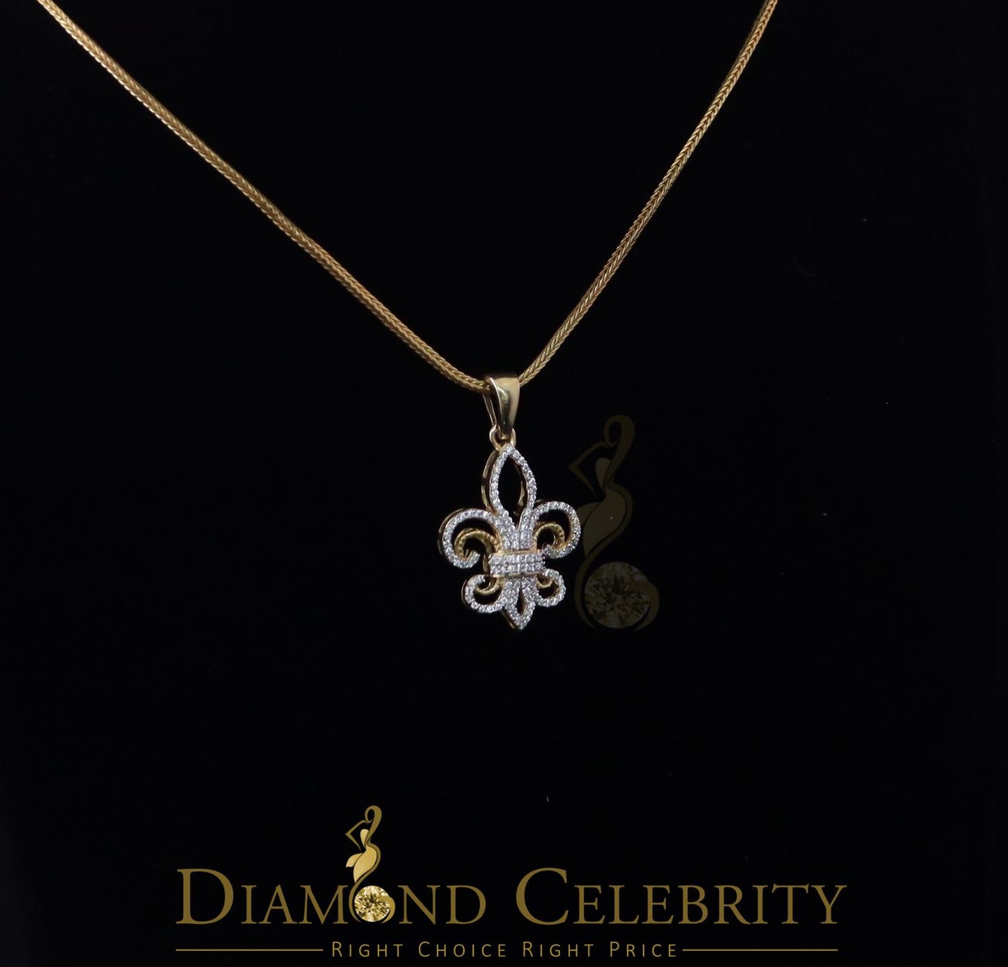 DiamondCelebritees Yellow 925 Sterling Silver Fleur de Lis Pendant with 0.93ct Cubic Zirconia Stone