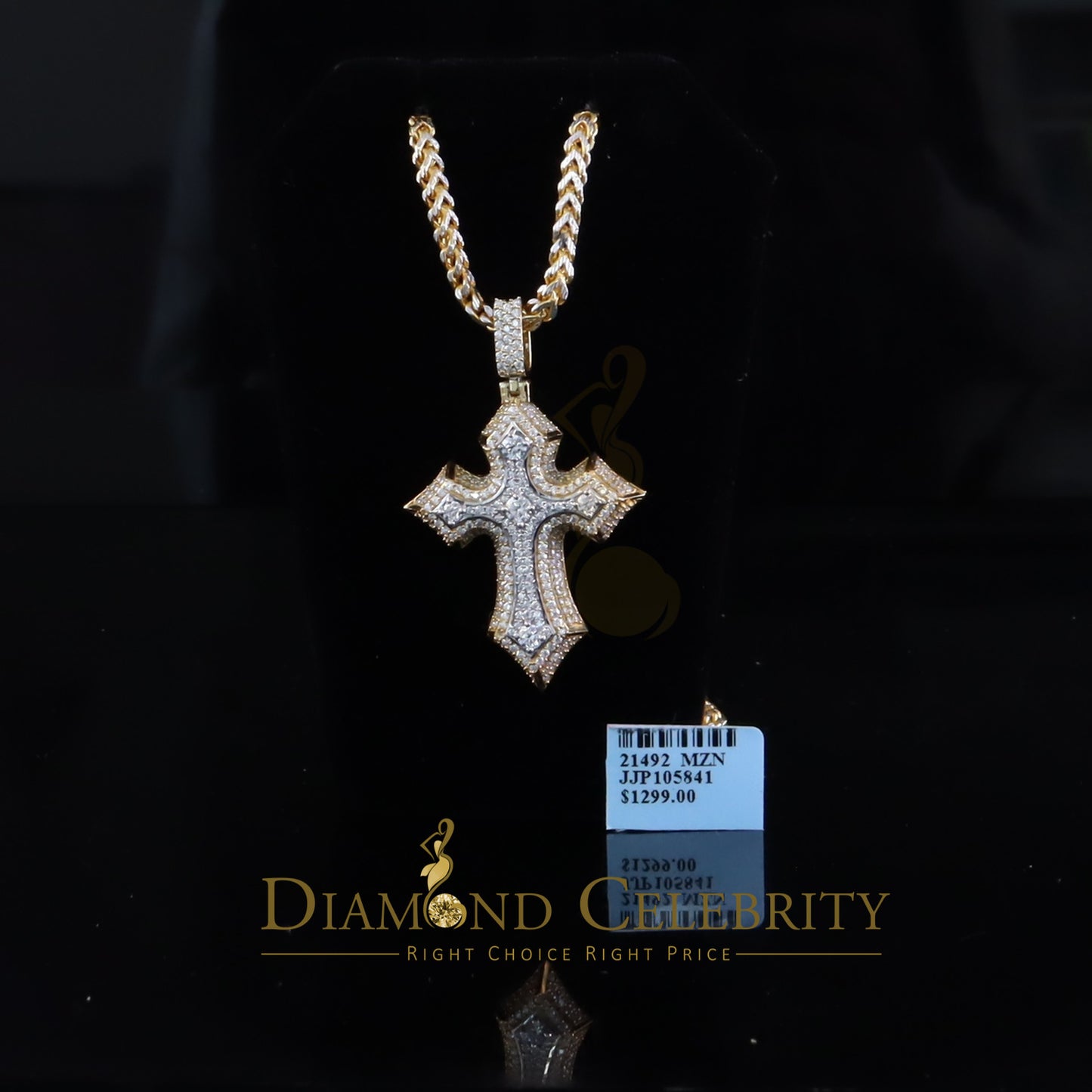 Diamondcelebritees Yellow Sterling Silver Charm Cross Pendant Men & Women 2.50ct VVS D Moissanite