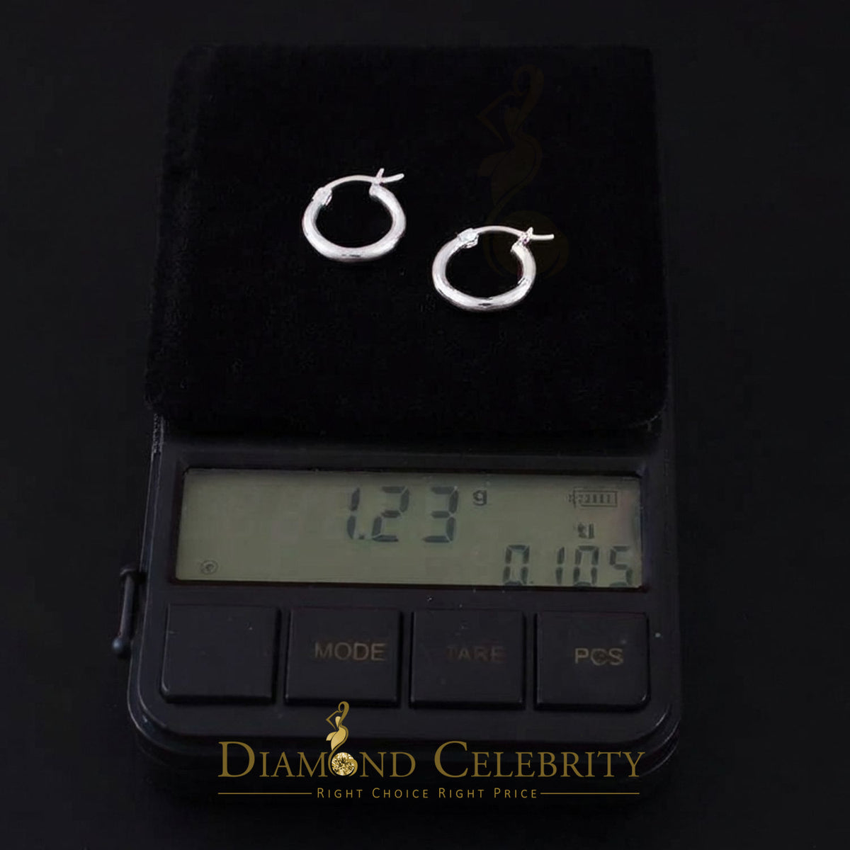 925 Sterling Silver Classic Round Diamond-cut Chevron Texture 14mm Hoop Earrings