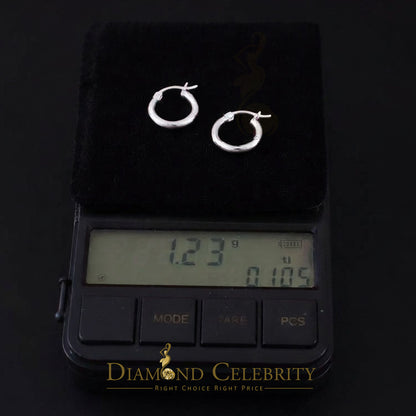 925 Sterling Silver Classic Round Diamond-cut Chevron Texture 14mm Hoop Earrings