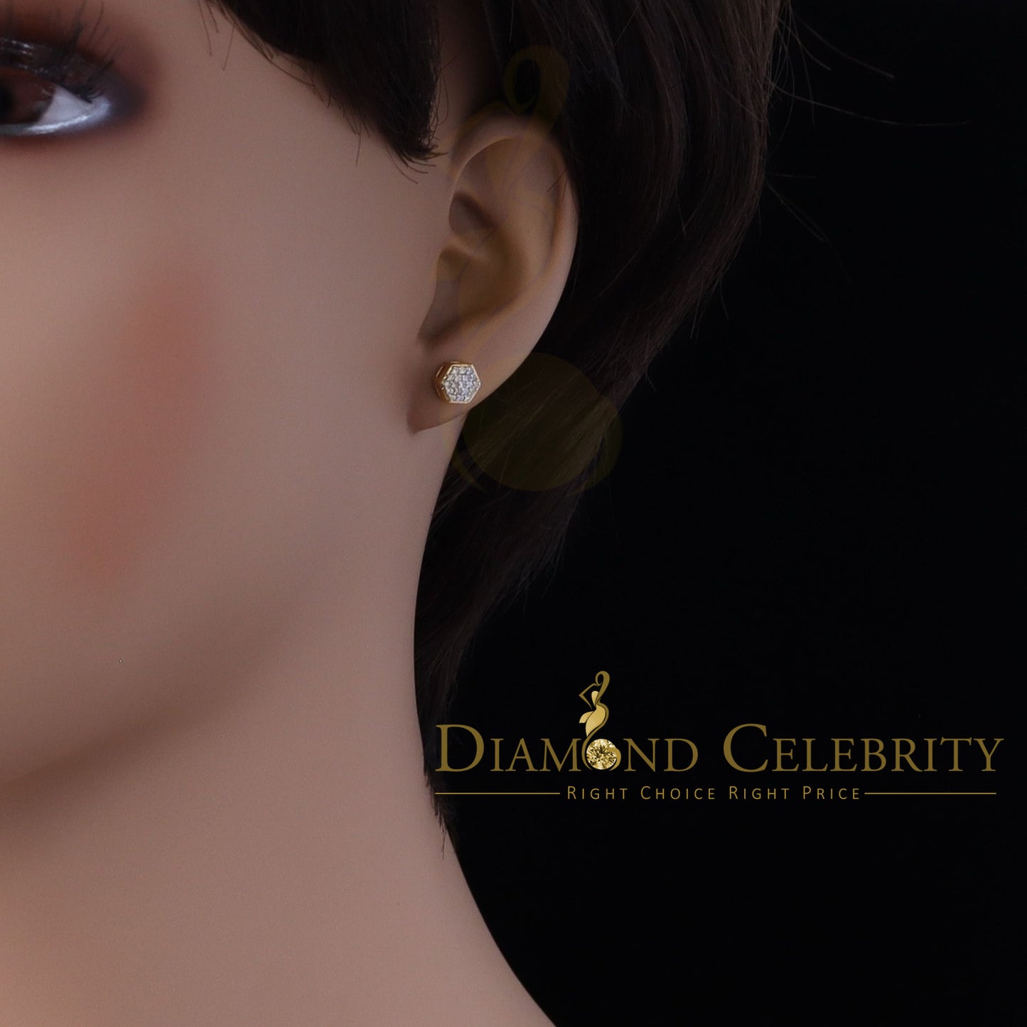 DiamondCelebritees  925 Yellow Silver 0.38ct Cubic Zirconia Women's & Men Hip Hop Hexagon Earrings