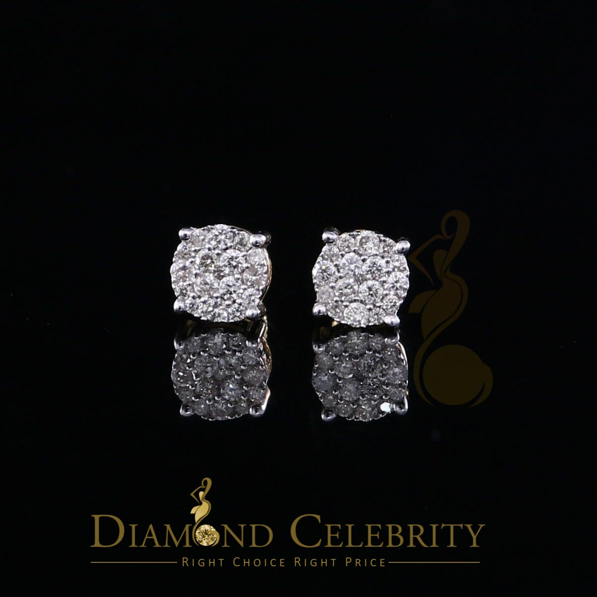 DiamondCelebritees 0.50CT Real Diamond 10K Real Yellow Gold Men's/Women's Stud Round Earring