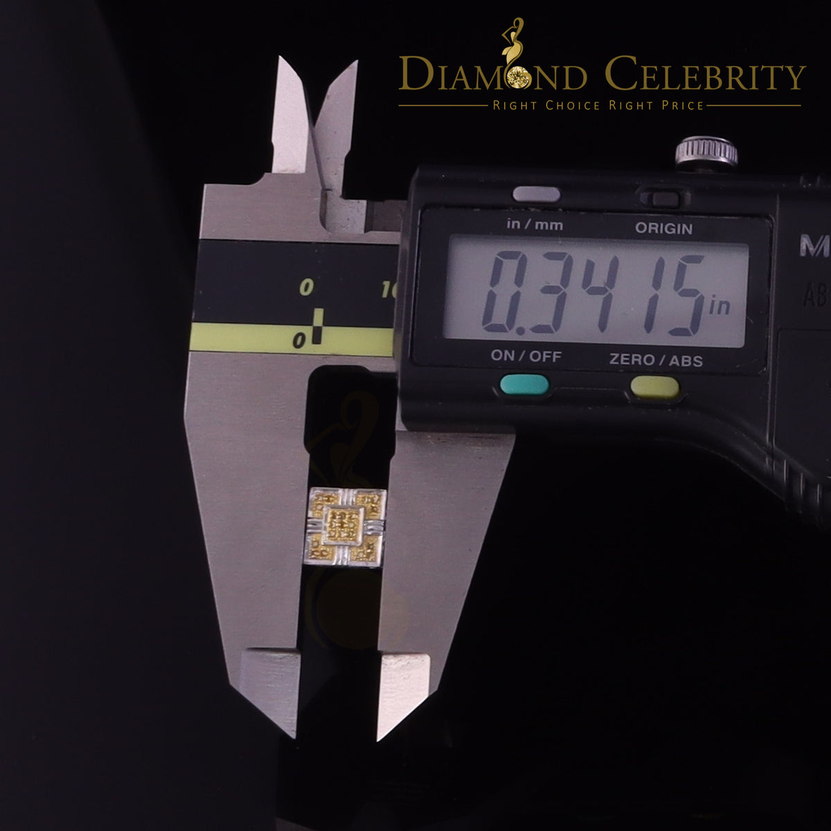 King Of Bling's 0.15ct Round Yellow Diamond 3D Square Earring 925 Sterling White Silver for men