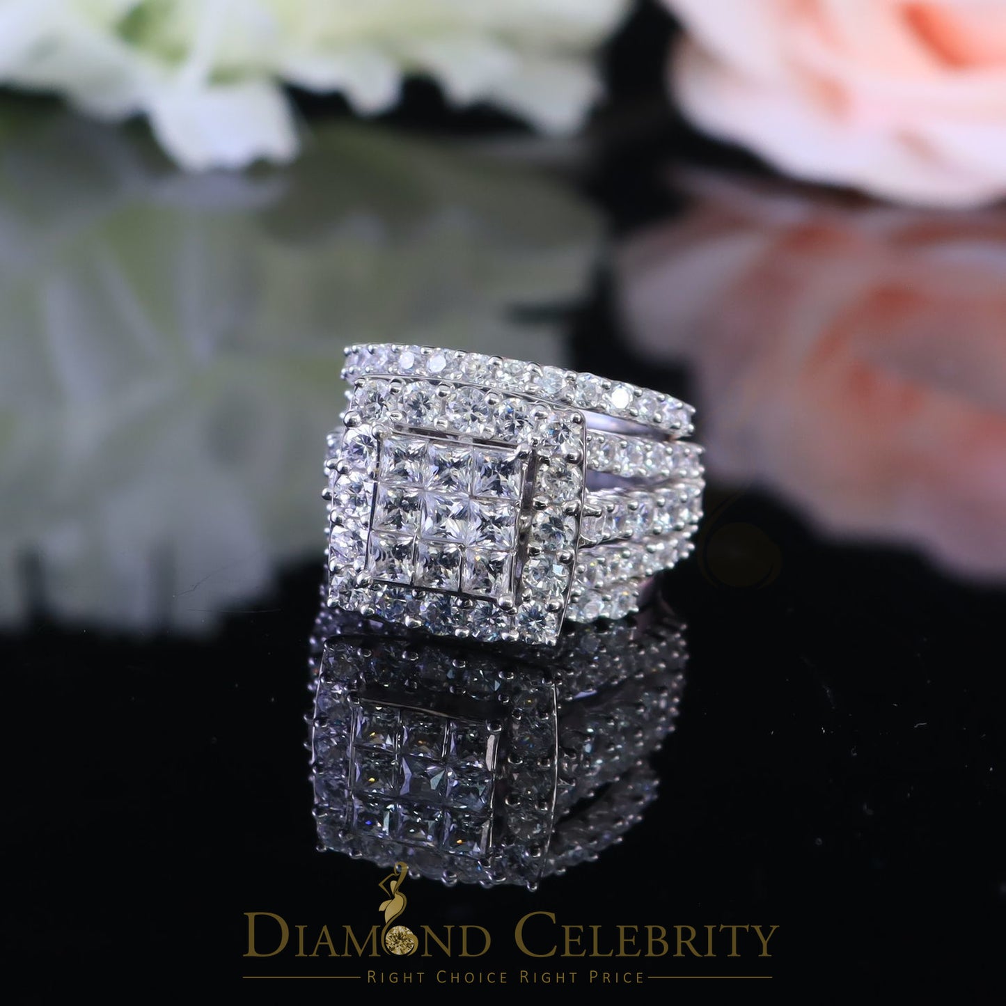 DiamondCelebritees 925 Sterling White Silver Round Cubic Zirconia Luxury Bridal Set Ring Size 8