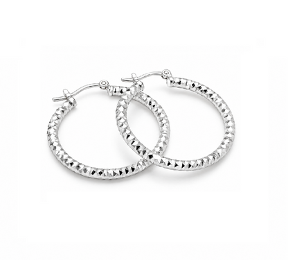 925 Sterling Silver Diamond-Cut Shimmering Honeycomb Textured 19mm Hoop Earrings
