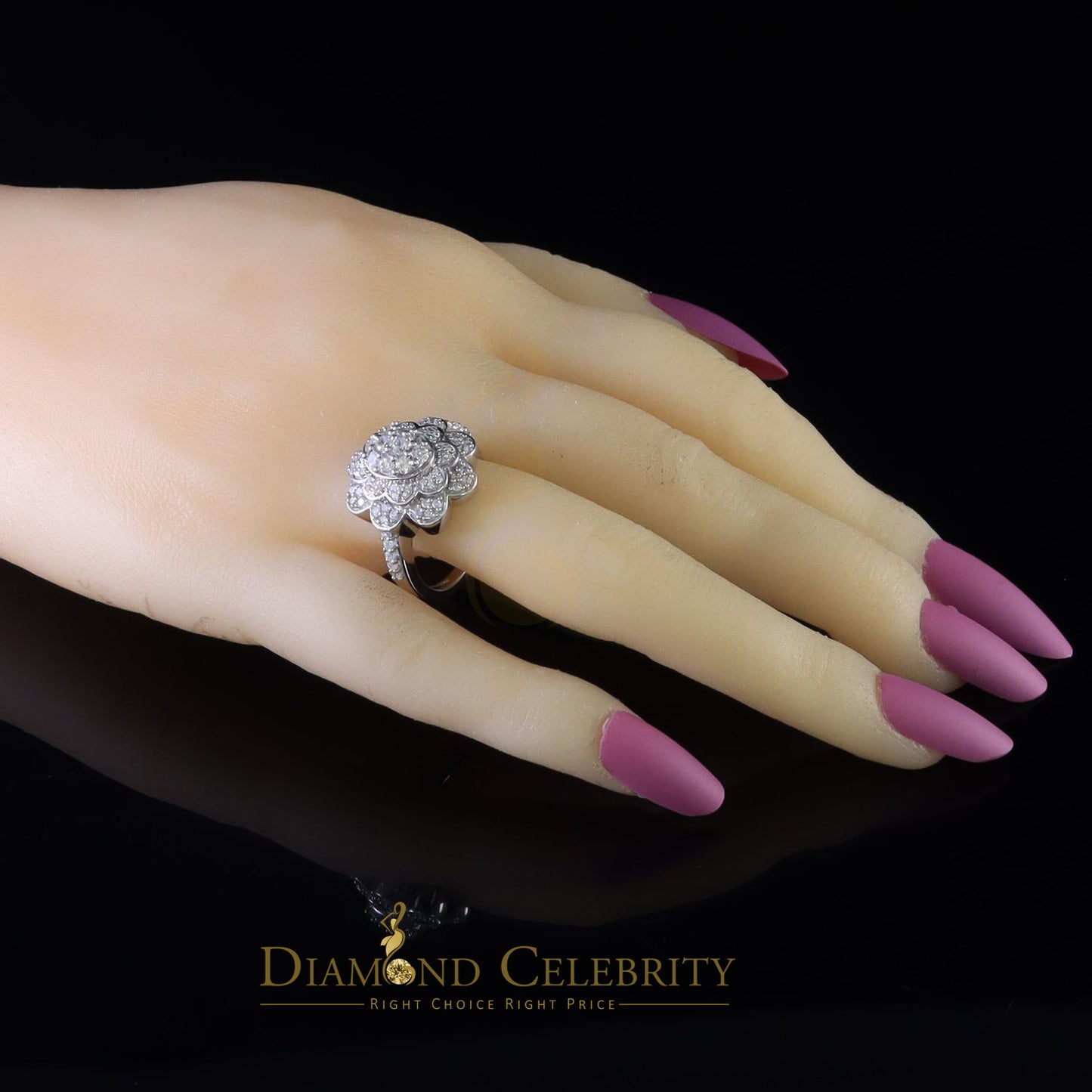 DiamondCelebritees 925 Sterling Silver White 2.10ct Cubic ZirconiaWide Flower Womens Ring Size7.5