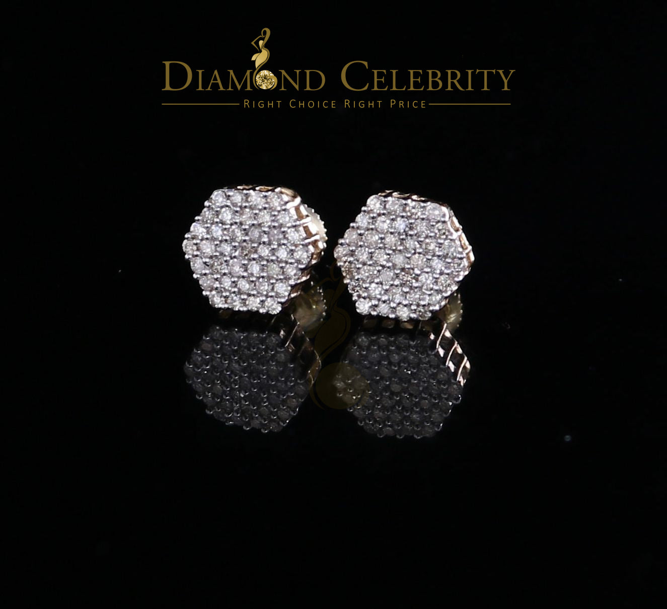 DiamondCelebritees Real Diamond 0.50CT 10K Real Yellow Gold Men's/Women's Stud Round Earring