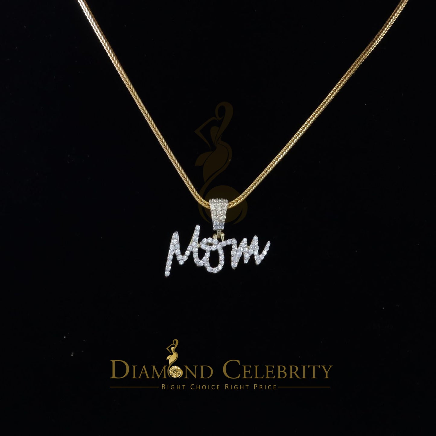 DiamondCelebritees Yellow 925 Sterling 925 Silver 0.90ct MOM Letter Pendant Cubic Zirconia Stone