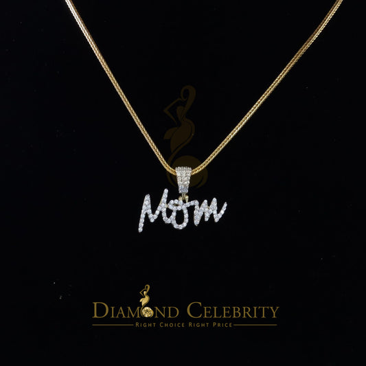 DiamondCelebritees Yellow 925 Sterling 925 Silver 0.90ct MOM Letter Pendant Cubic Zirconia Stone