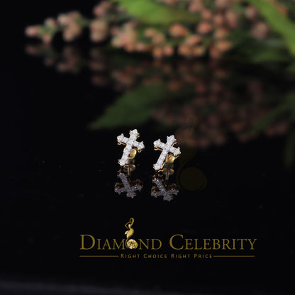 DiamondCelebritees 1.00ct Moissanite Yellow 925 Sterling Silver Women's Cross Earrings