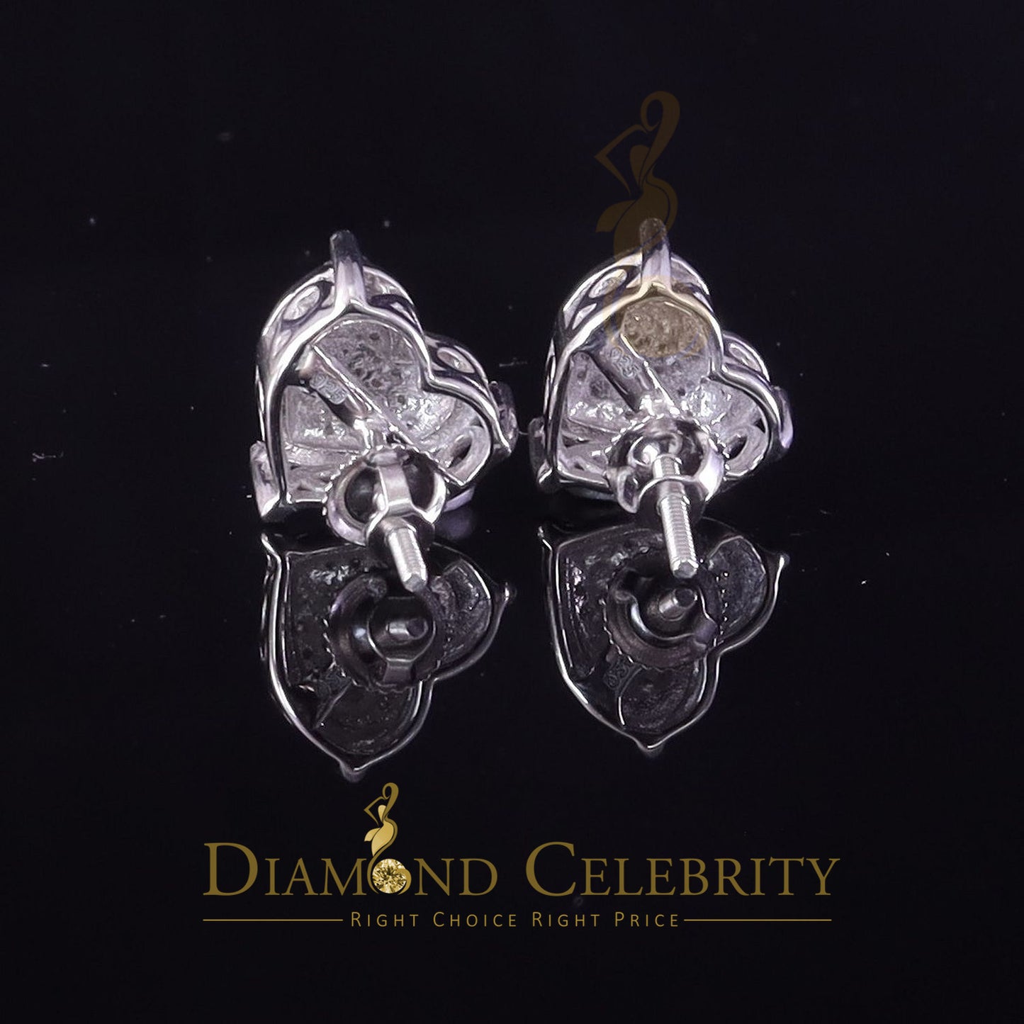 DiamondCelebritees 0.10ct Diamond 925 White Silver for Men's & Womens Stud Heart Cluster Earring