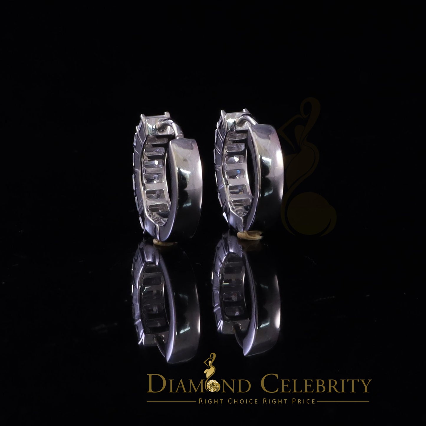 Diamondcelebritees 3.00ct Moissanite Emerald cut White 925 Sterling Silver Women's Hoop Earrings