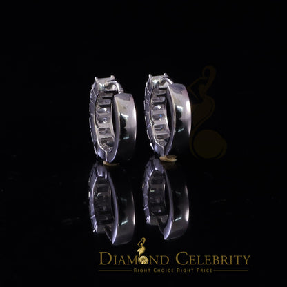 Diamondcelebritees 3.00ct Moissanite Emerald cut White 925 Sterling Silver Women's Hoop Earrings