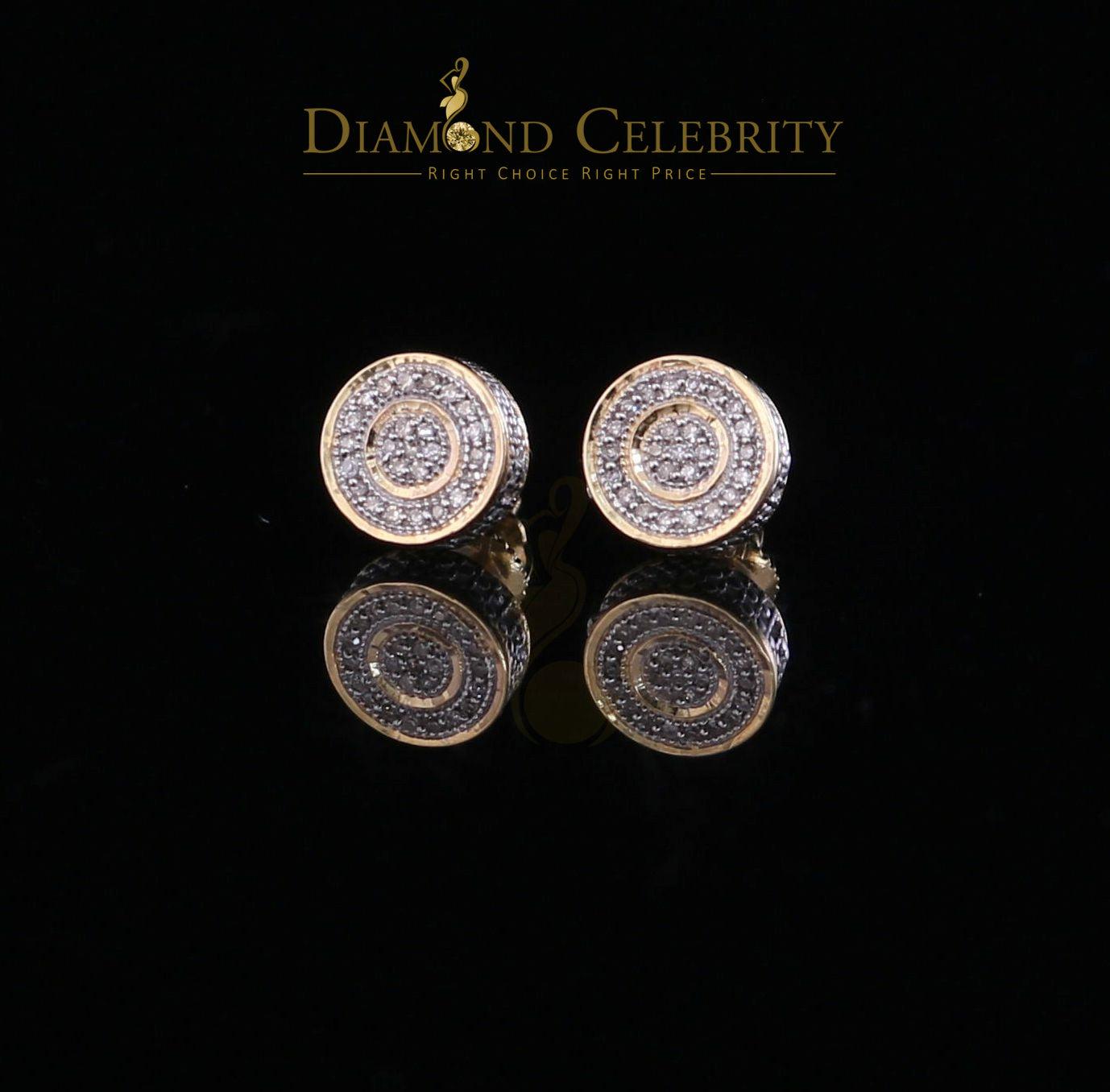 DiamondCelebritees 10K Real Yellow Gold Men's/Women's Real Micro Diamond 0.15CT Stud Earring