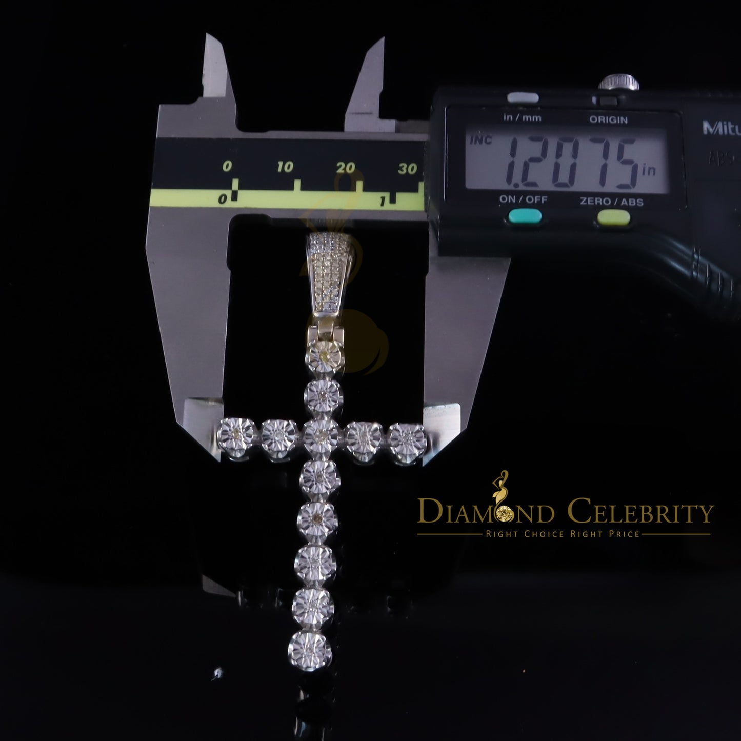 DiamondCelebritees  0.40CT Real Diamond Crystal Cross 925 Sterling Silver White Necklace Pendant