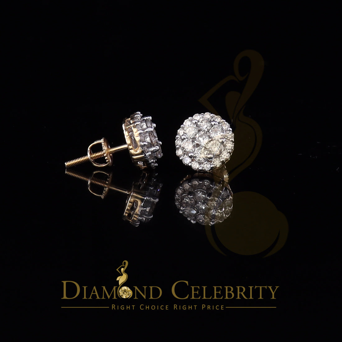 DiamondCelebritees 10K Real Yellow Gold w/Real 1.33 CT Diamond Men's/Women's Stud Earring