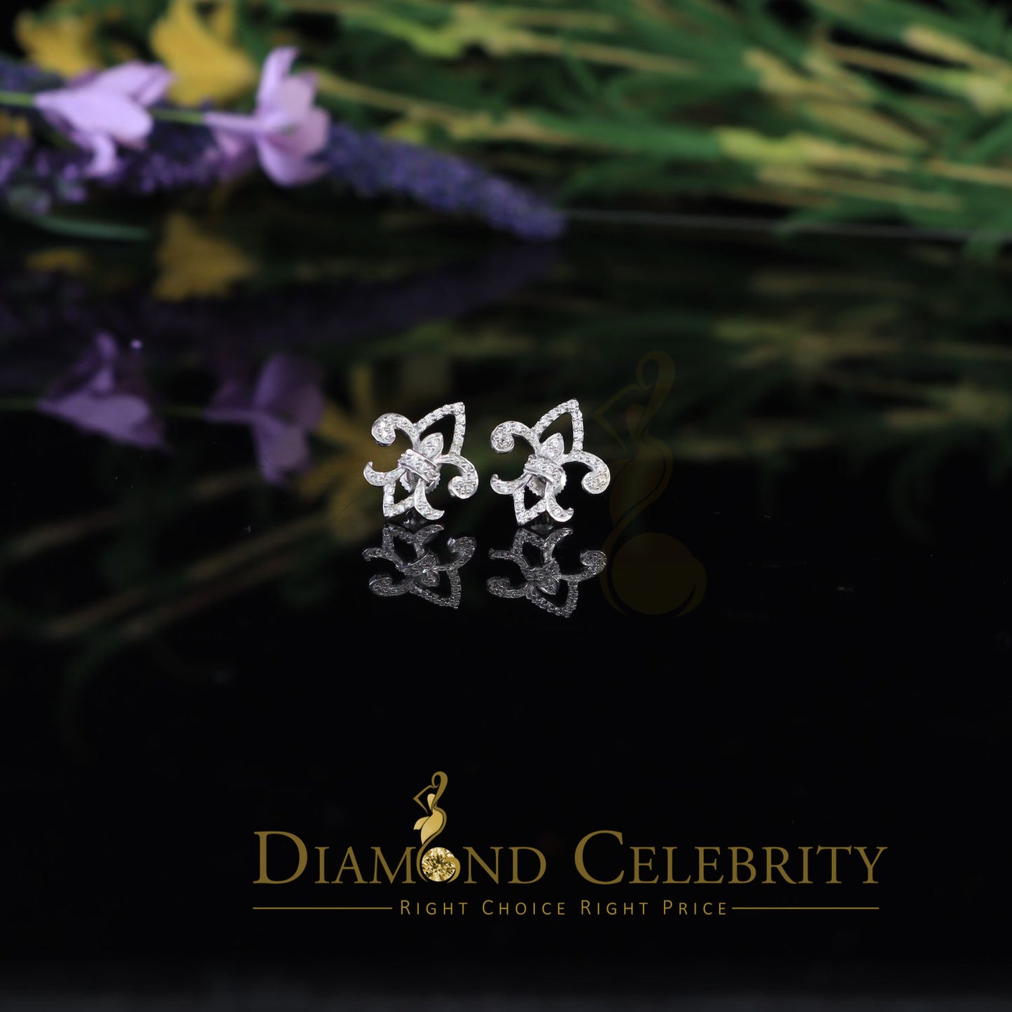 DiamondCelebritees  925 White Silver 0.60ct Cubic Zirconia Fleur de Lis Screw Back Women's Earrings