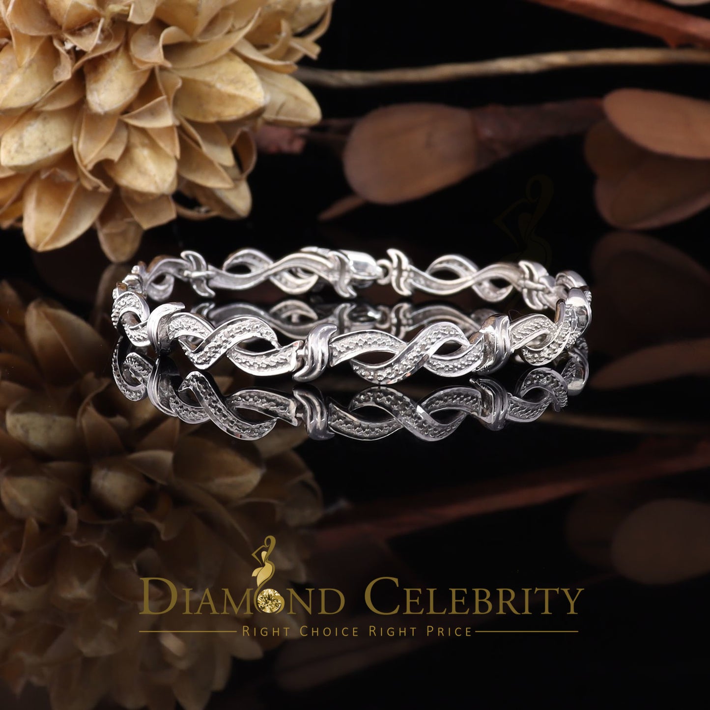 Diamondcelebritees White 0.15CT Real Diamond 925 Sterling Silver Fancy Bracelet-Size 7 Inches