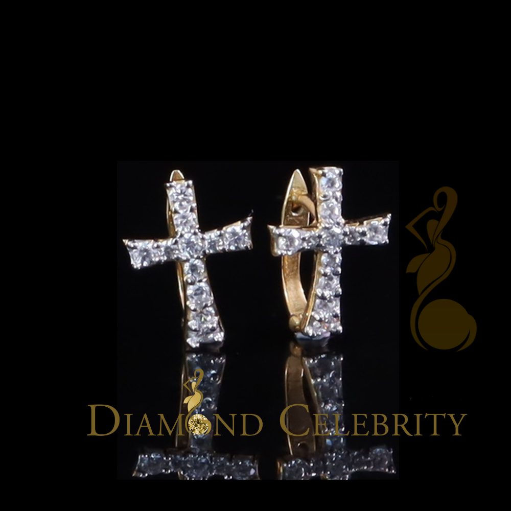 DiamondCelebritees Moissanite Stone 925 Silver Round Yellow Hip Hop Cross Stud Earring Men's/Womens