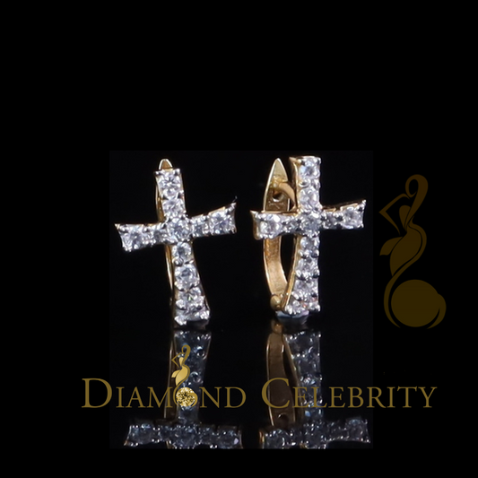 DiamondCelebritees Moissanite Stone 925 Silver Round Yellow Hip Hop Cross Stud Earring Men's/Womens