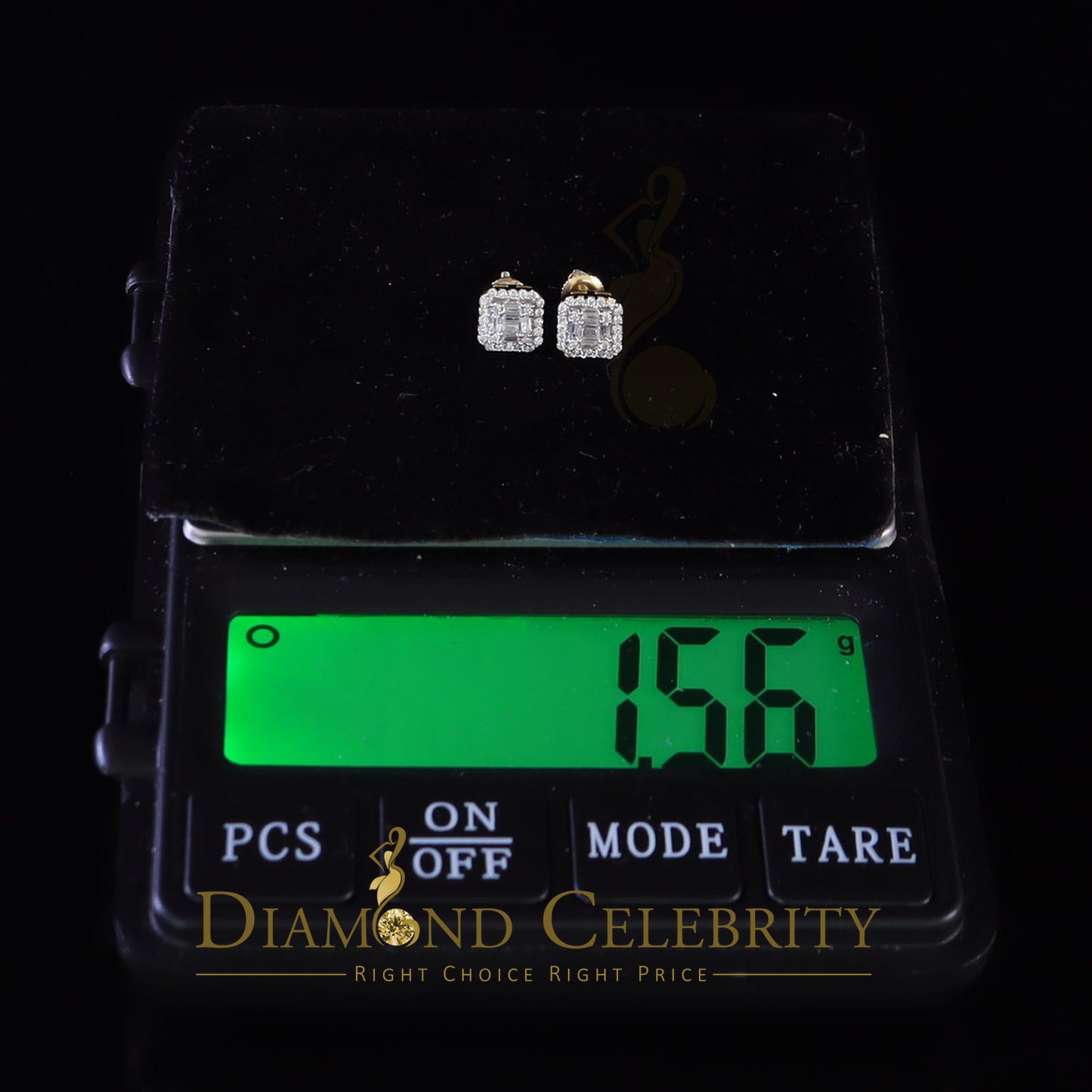 DiamondCelebritees  925 Yellow Silver 0.64ct Cubic Zirconia Women's & Men's Hip Hop Square Earrings