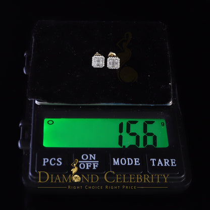 DiamondCelebritees  925 Yellow Silver 0.64ct Cubic Zirconia Women's & Men's Hip Hop Square Earrings