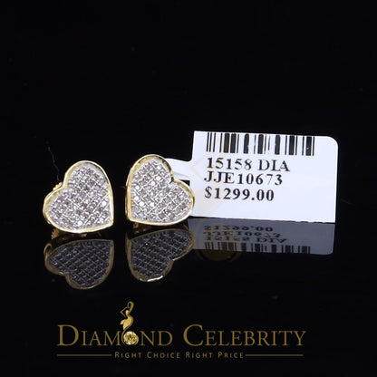 DiamondCelebritees Real 10K Yellow Gold Heart Round Stud 8.58mm Earrings with Real 0.25CT Diamonds