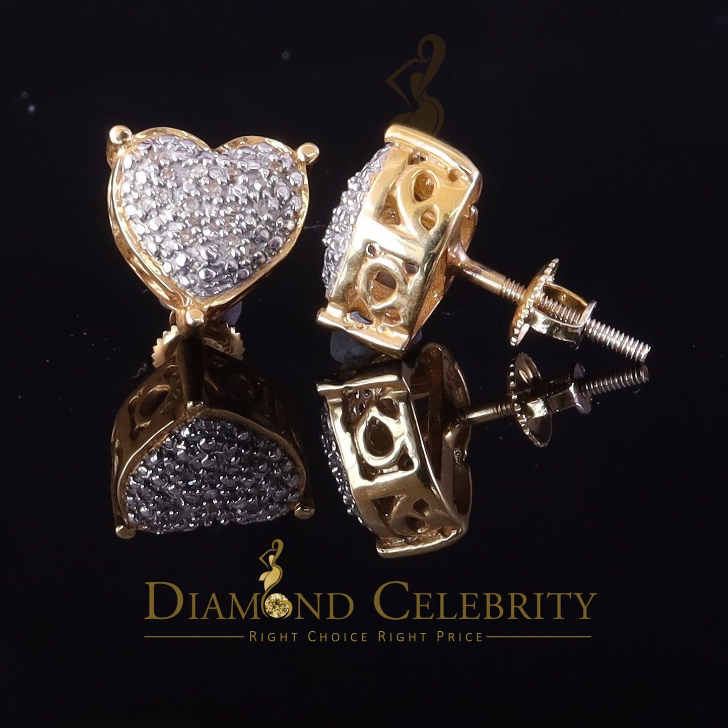 DiamondCelebritees 0.10ct Diamond 925 Yellow Silver for Men's & Womens Stud Heart Cluster Earring