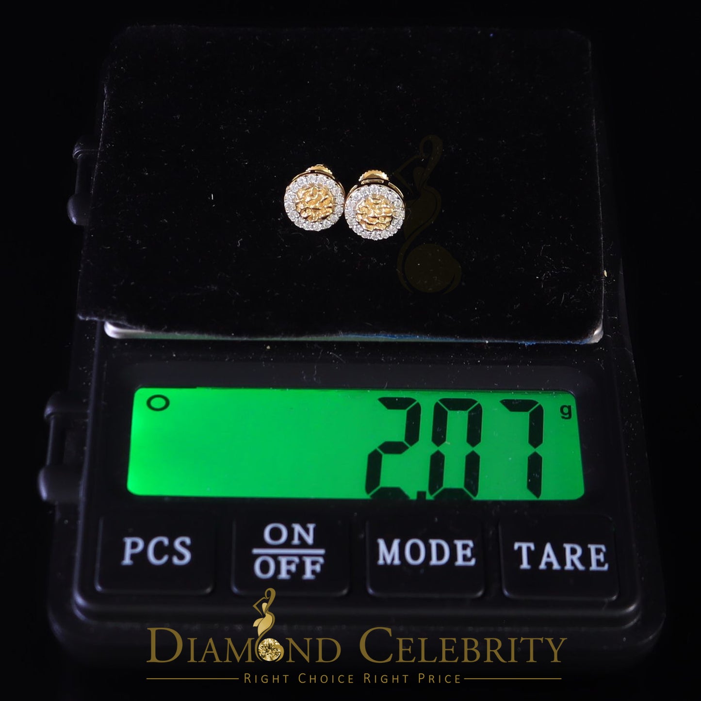 DiamondCelebritees 1.00ct Moissanite Yellow 925 Sterling Silver Women's Circle Shape Nugget Earring