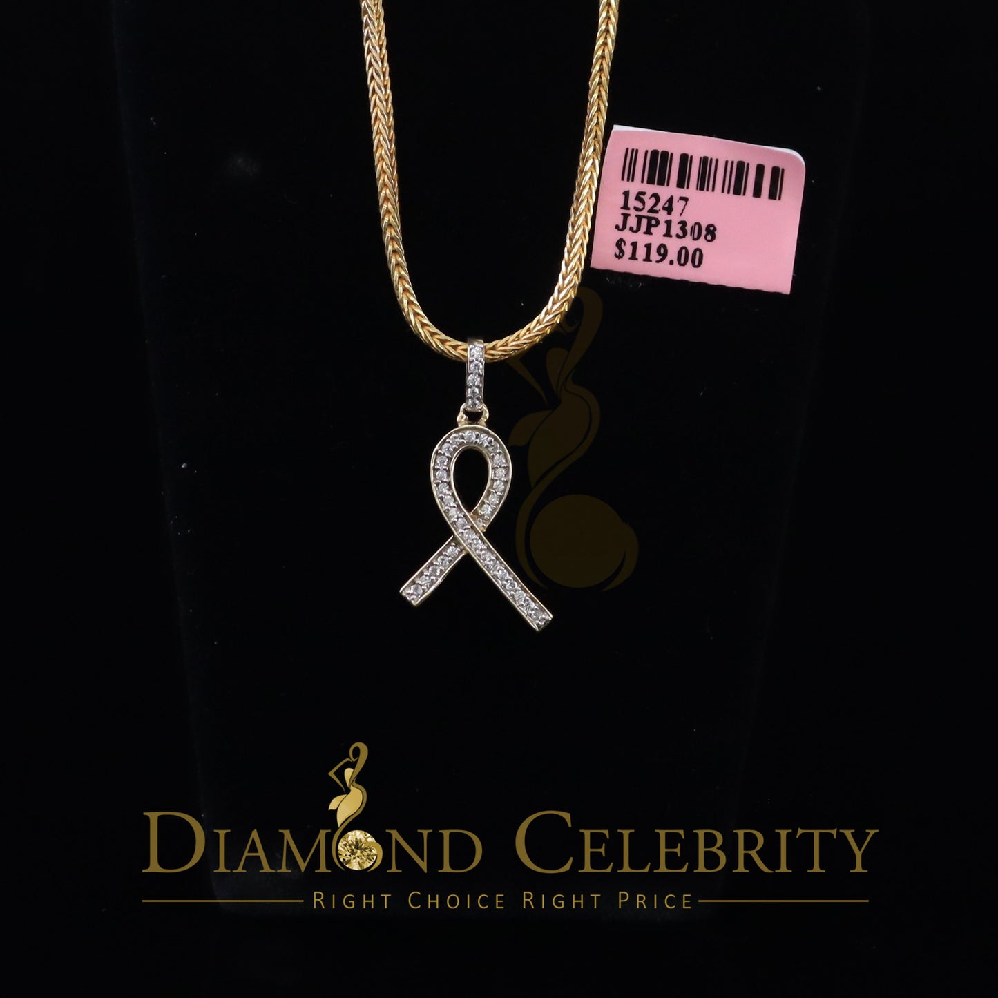 DiamondCelebritees 925 Sterling Silver Fashion Ribbon Shape Pendant Yellow 0.26ct Cubic Zirconia