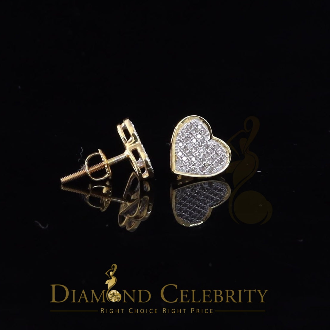 DiamondCelebritees Real 10K Yellow Gold Heart Round Stud 8.58mm Earrings with Real 0.25CT Diamonds