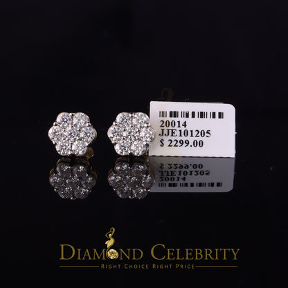 DiamondCelebritees Real Moissanite VVS 'D' Color 2.0ct 10k Real Yellow Gold Stud FLORAL Earrings