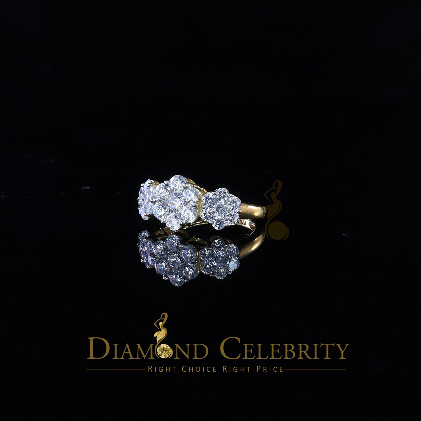 DiamondCelebritees 925Sterling Yellow Silver Floral-Shaped Cubic Zirconia 3.50ct Womens Ring SZ 7.5