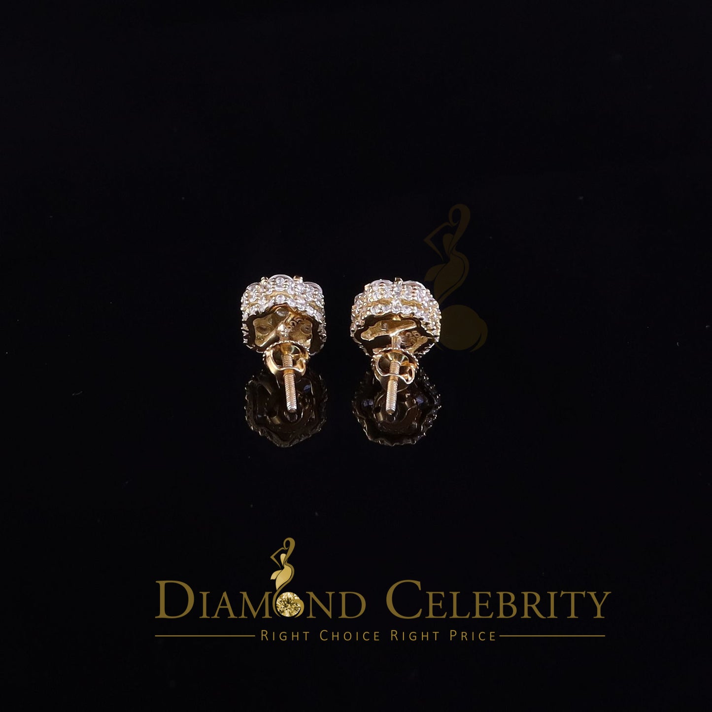 DiamondCelebritees  1.50ct Cubic Zirconia Sterling Yellow Silver For Men's / Women's Round Earring