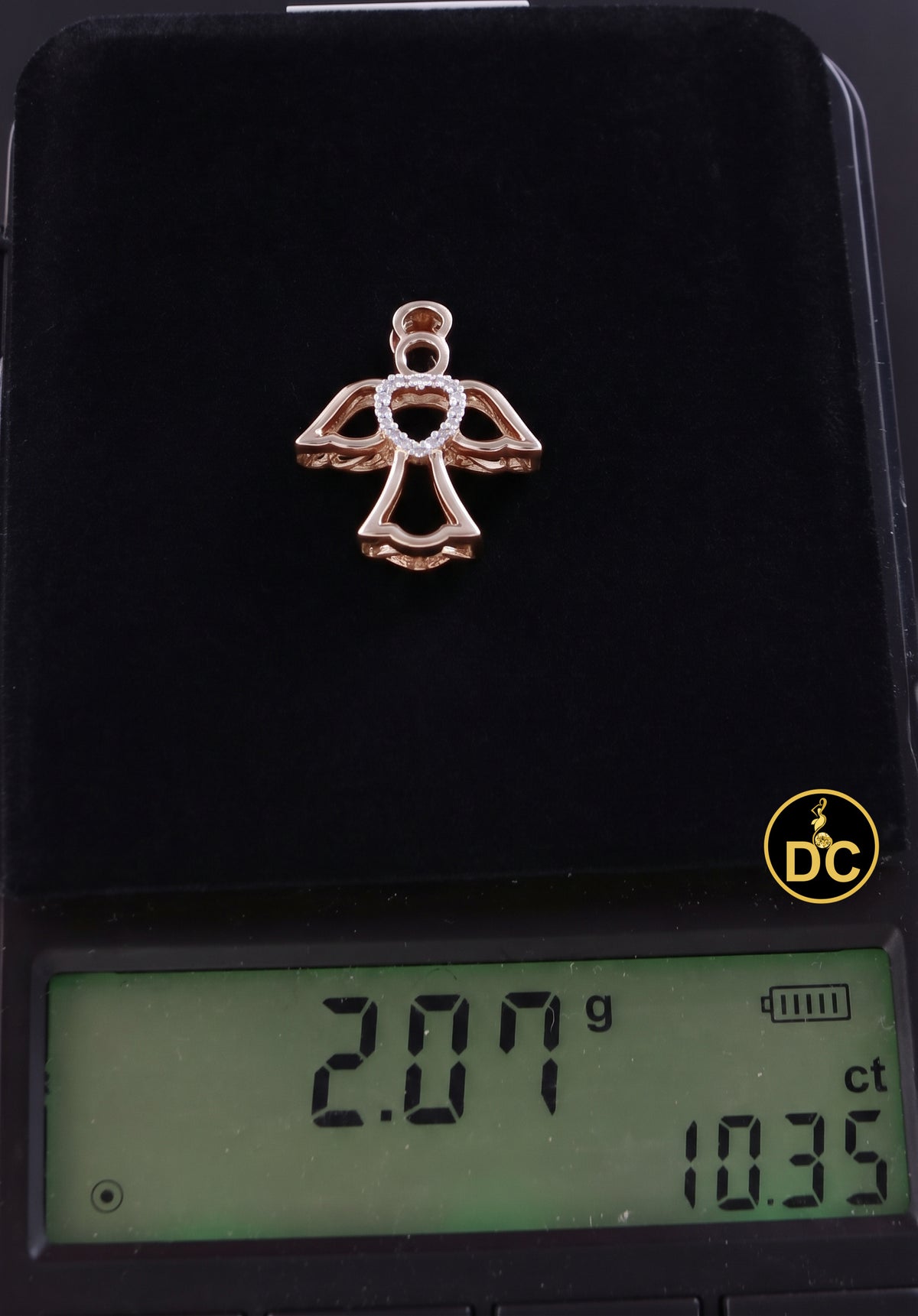 DiamondCelebritees  925 Silver Yellow Heart-Shaped Guardian Angel Pendant W/ Real 0.05CT Diamond